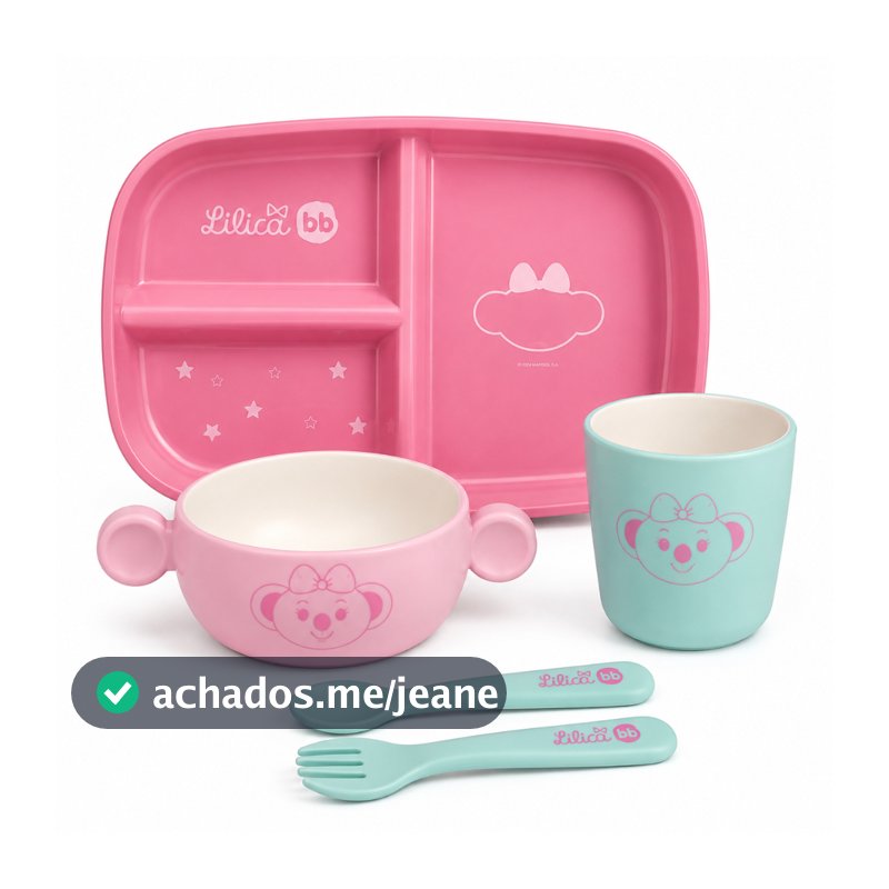 Kit Refeição Infantil 5 Peças Lilica Ripilica BB Happy Sky Prato Com Divisória + Copo + Pote + Talheres BPA Free