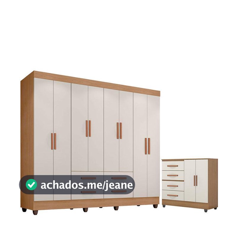 Guarda Roupa Casal Porto com Cômoda Lite 4 Gavetas 2 Portas Nature Off White – Móveis Leão