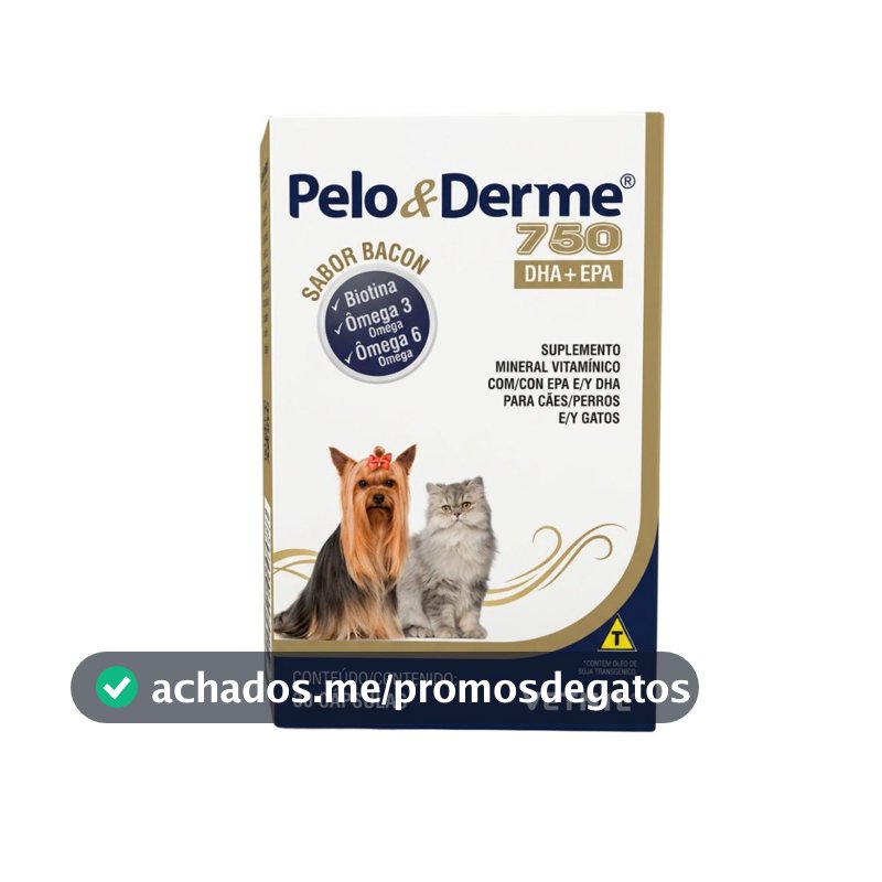 Pelo E Derme 750 - 30 Capsulas Vetnil Omega 3 E 6 dermatite crescimento dos pelos cachorro e gato