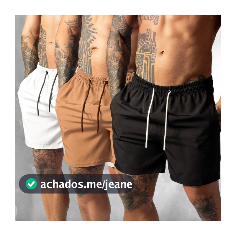 Kit 3 Shorts de Tactel Com Elastano Masculino Básico Liso Moda Praia do P ao G1