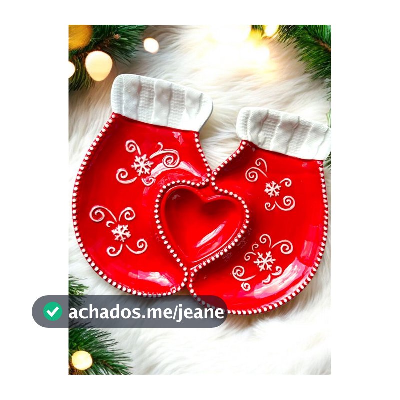 Petisqueira de Porcelana De Natal Bandeja Design Luva Papai Noel de Natal Mesa Posta