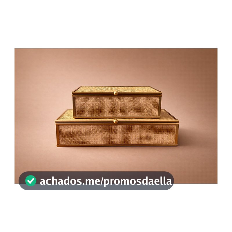 Kit 2 Caixas Decorativas Metal, Trançado, Interior Espelhado M + G