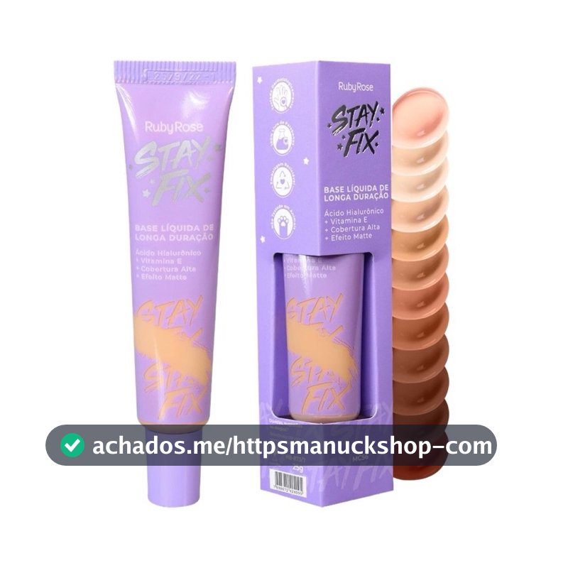 BASE STAY FIX RUBY ROSE (SUPER PROMOÇÃO) Líquida 25g Longa Duração Base de Rosto para Maquiagem | Pó Mari Maria Promoção