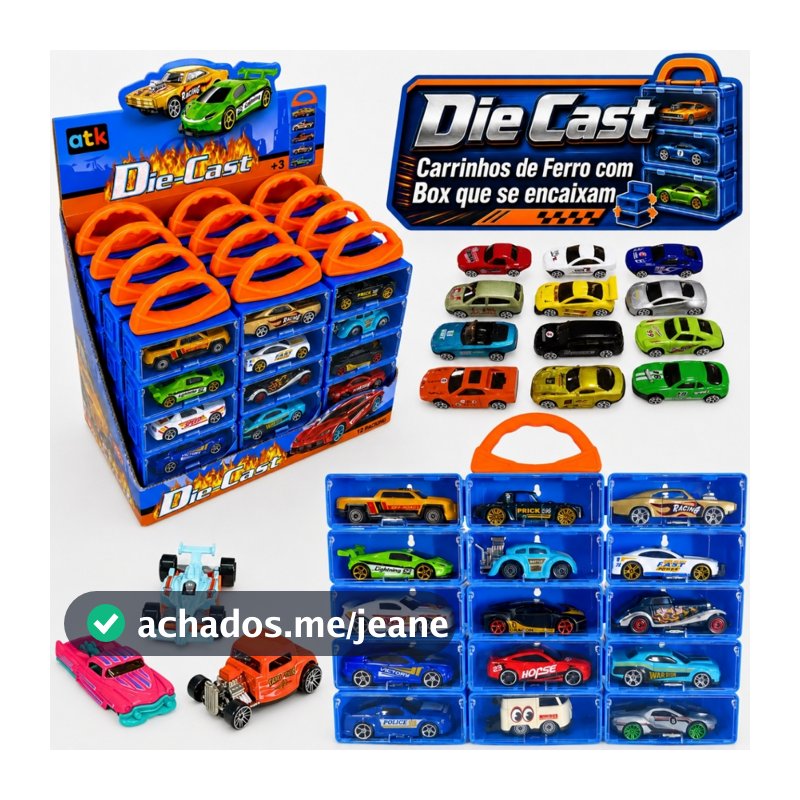 Kit 15 Carrinhos de Ferro Maleta Porta Carrinhos Compatível Hot Wheels Menino