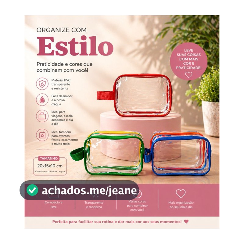 kit bolsa Nescesserie transparente 5/10/15/20 unidades ATACADO sem personalização