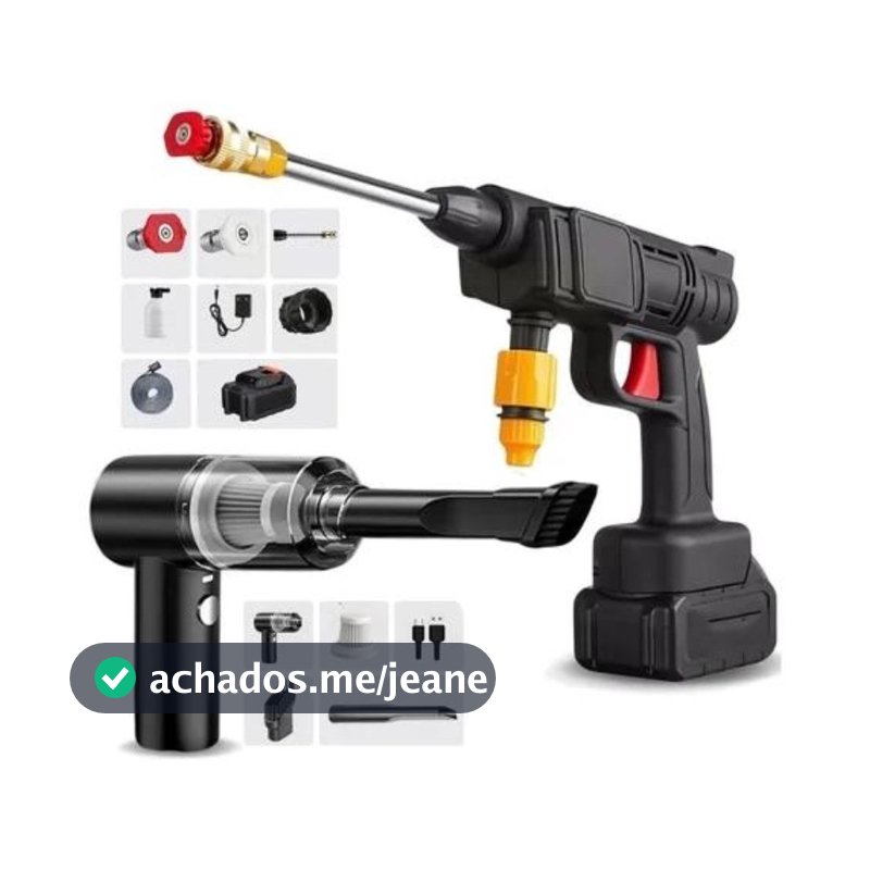 Combo Lava a Jato Portátil + Aspirador de Pó Mini – Limpeza Rápida e Prática para Carros