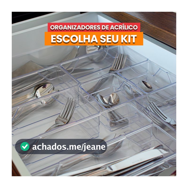 Kit de Organizadores de Acrílico Multiuso para Gavetas, Geladeira, Talher, Maquiagem Empilhavél Varios Tamanhos