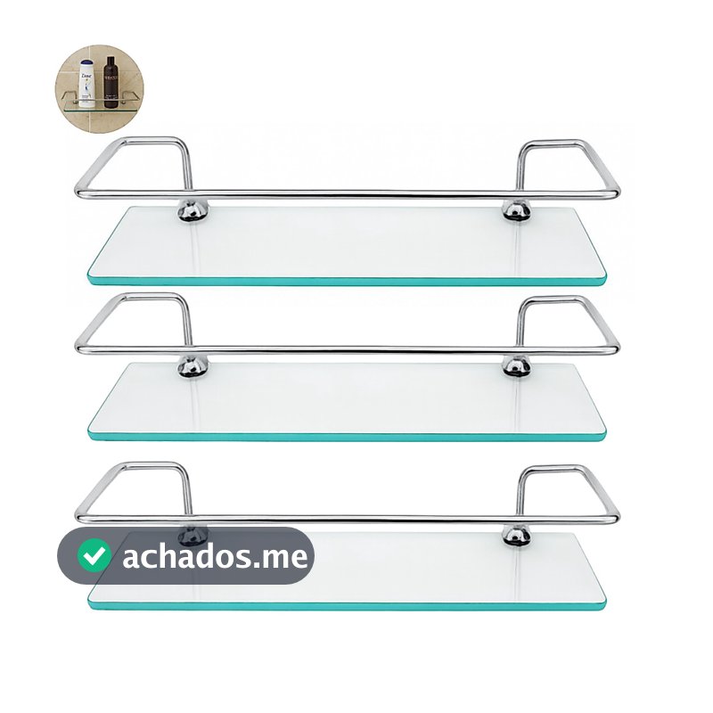Kit 3 Porta Shampoo De Reto Luxo Prateleira Vidro Para Banheiro Ou Cozinha Organizador De Box