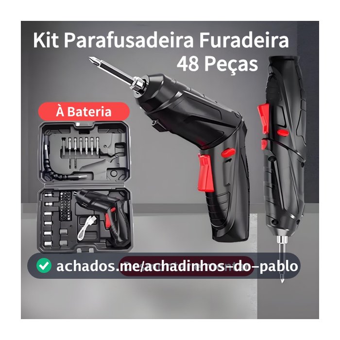 Kit Parafusadeira Elétrica/Furadeira 48 Peças À Bateria Sem Fio Carregador Usb Portátil Leve