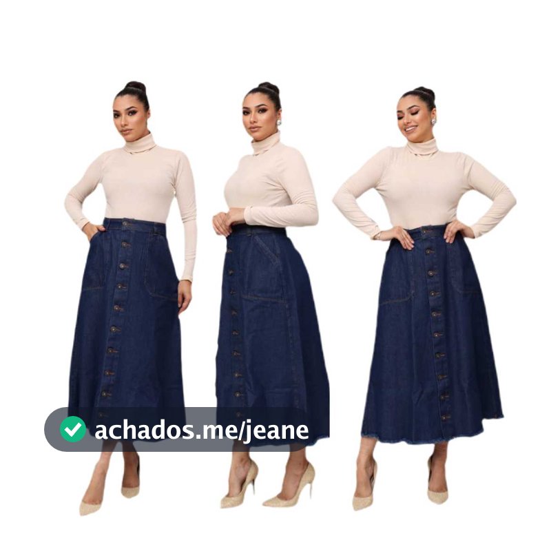 Saia Jeans Longa Lisa Cintura Alta Feminina Com botões Azul Escuro Moda Evangélica 100% Jeans