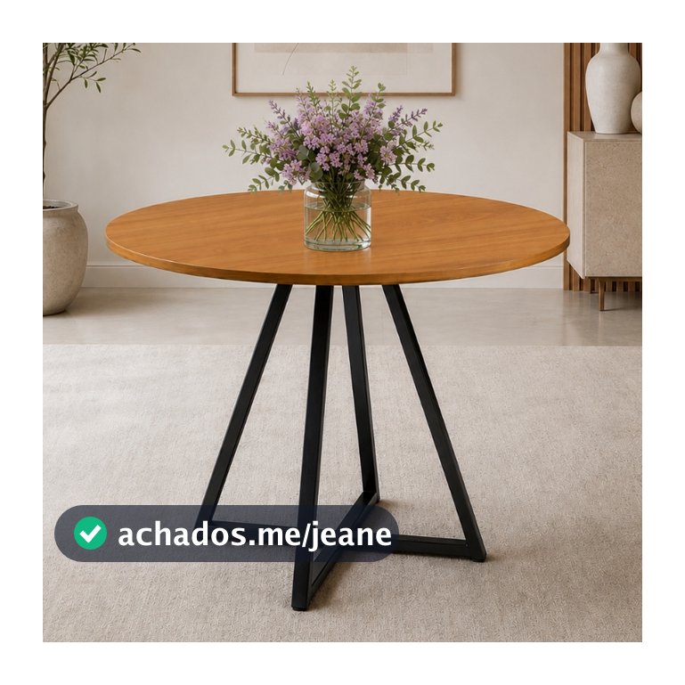 Mesa de Jantar Redonda Requinte 90cm Estilo Industrial Tampo MDF com Base em Aço  Resistente Moderno