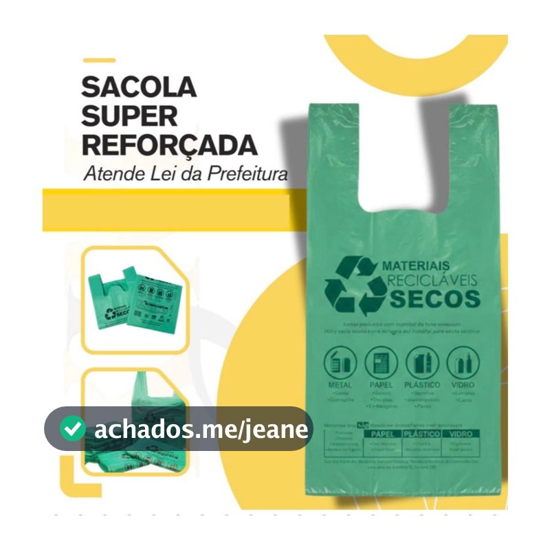 Sacola Plástica Super Reforçada   Biodegradável Verde Lei Prefeitura