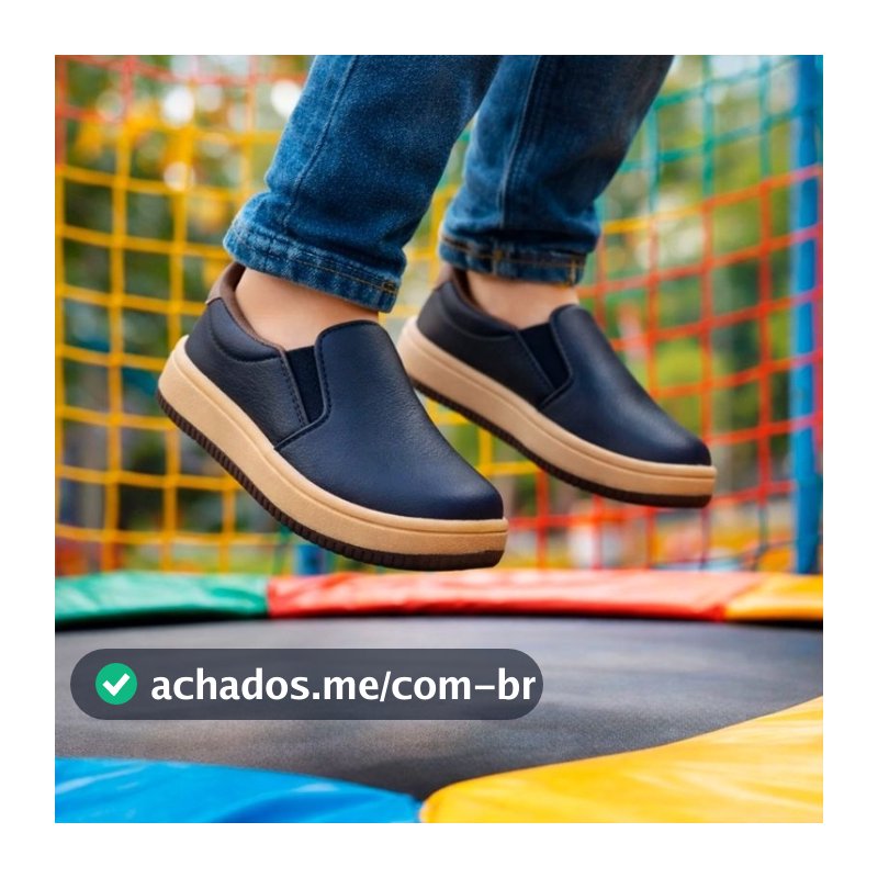 Tênis Infantil Masculino Slip On Bege Azul e Preto Casual Confortável Macio Leve Estiloso Calce Fácil