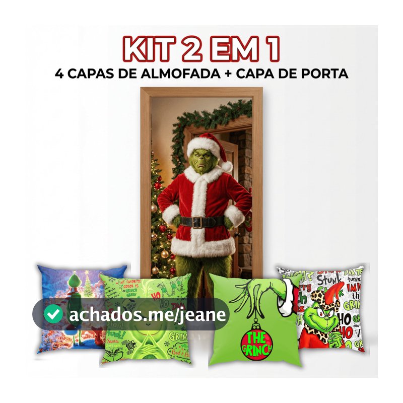 Kit 5 Capas de Almofada Natal Grinch 4 Unidades + 1 Capa de Porta Decorativa Natalina Jogo Sofá Sala