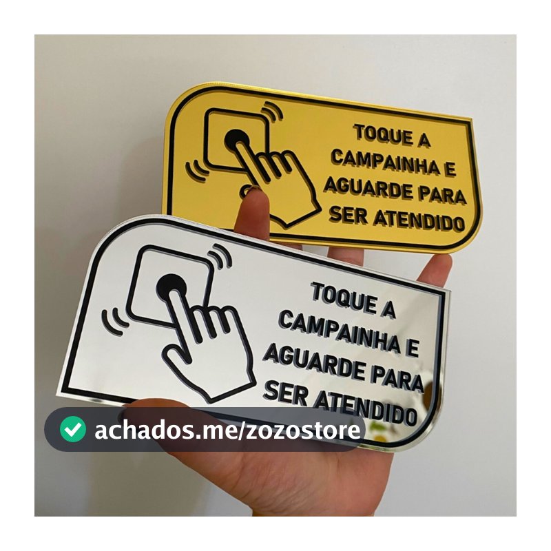 Placa Sinalização Toque a Campainha Acrílico Espelhado com Fita Dupla Face