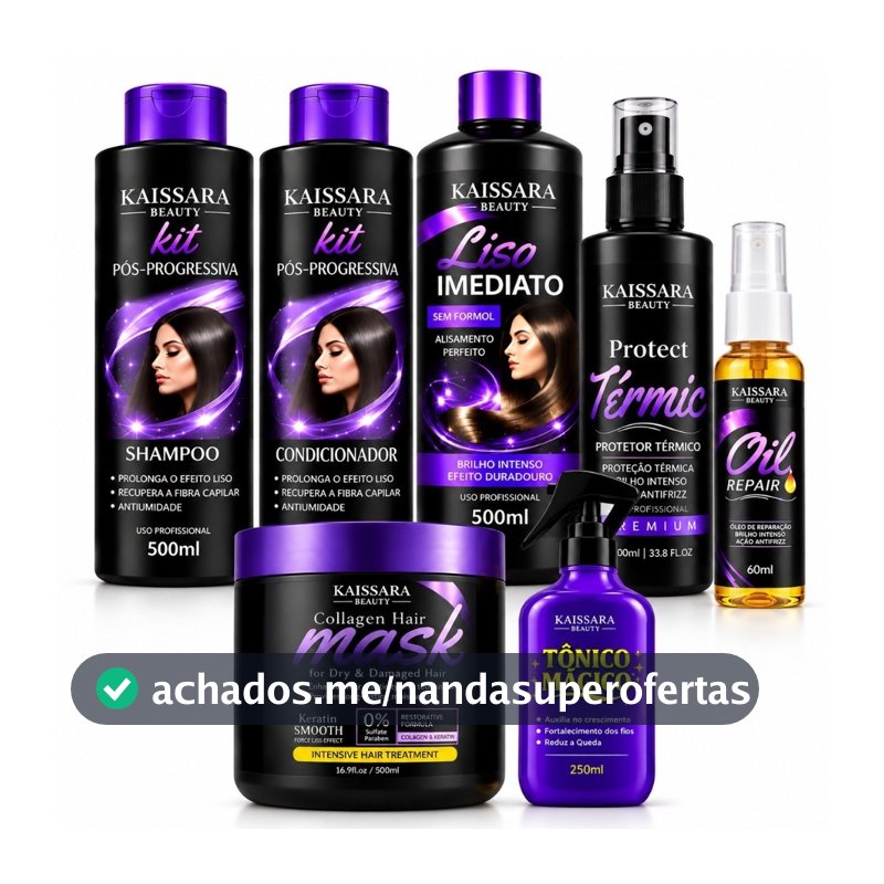 Progressiva Kaissara 500ml + Óleo reparador + Máscara Collagen + tônico mágico + Protetor térmico + Shampoo e condiciona