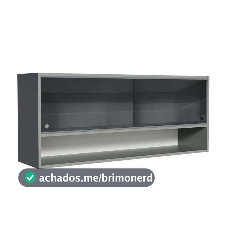 Armário de Cozinha Aéreo 2 Portas de Correr de Vidro Neutral e 1 Nicho Cinza Nice Madesa