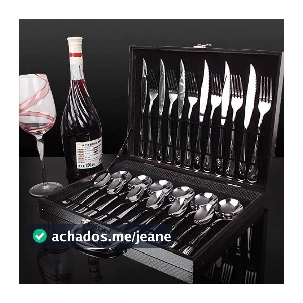 Jogo Talheres 24 Peças Faqueiro Inox Premium Luxo Com Maleta