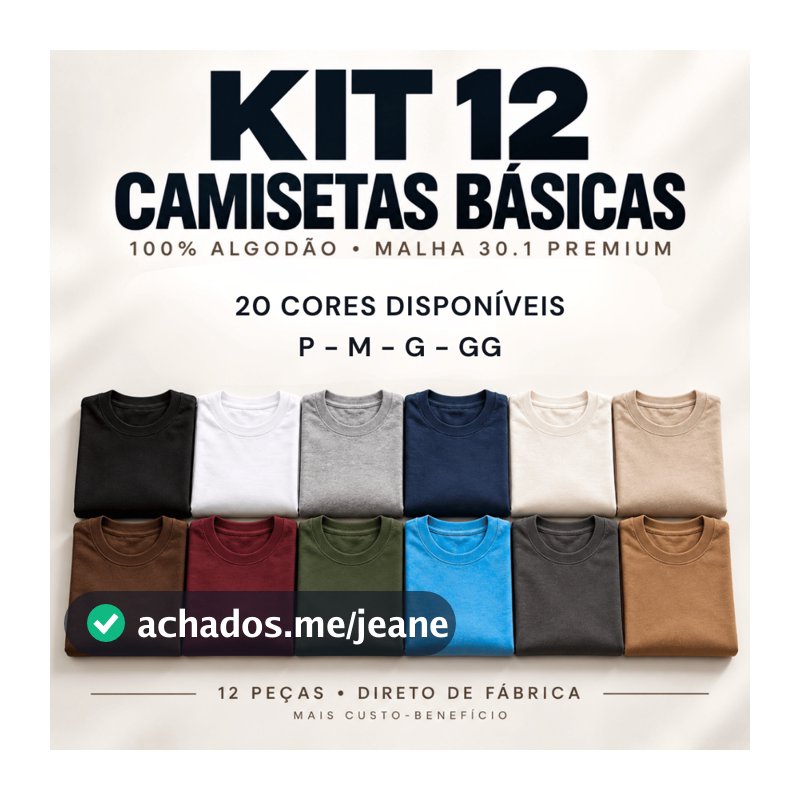 Kit 12 Camiseta Masculina Básica Lisa 100% Algodão Premium Slim Camisa Atacado Direto Da Fábrica