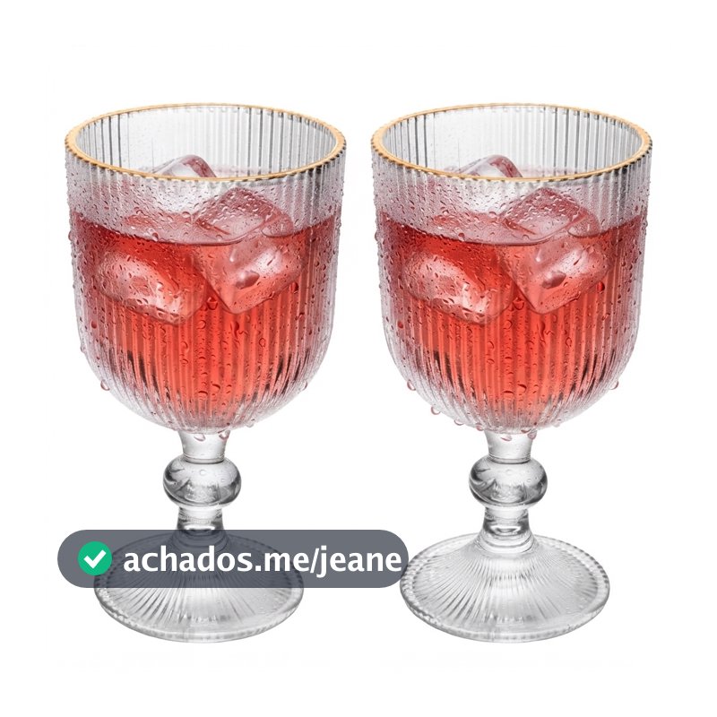 Conjunto 2 Taças de Vidro 380ml Lines Wolff com Fio de Ouro para Água Sucos Bebidas Mesa Posta Jantar Ocasiões Especiais