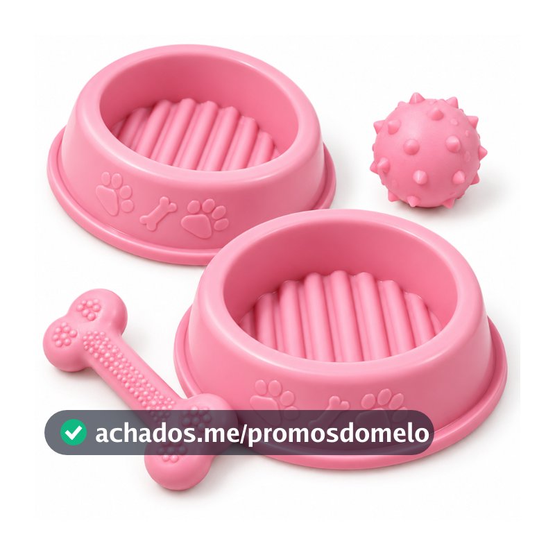 Kit Enxoval Pet Comedouro e Bebedouro Anti Formiga Pote Ração Cachorro Gato + Brinquedo Osso Bolinha