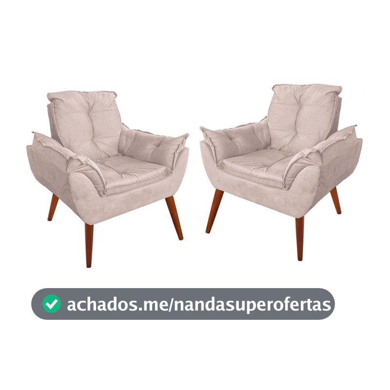 Kit 02 Poltrona Opala Decorativa Sala Quarta Suede Premium Várias Cores Para Amamentação, Recepção