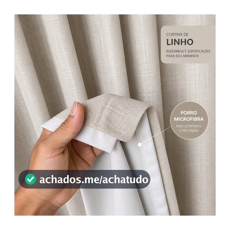 Cortina Sala e Quarto Linho com Forro Microfibra Premium de Luxo