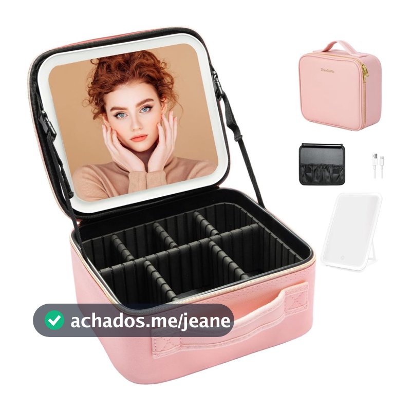 Kit Maleta Maquiagem completo Profissional Com Espelho e Luz Led e paleta de maquiagem