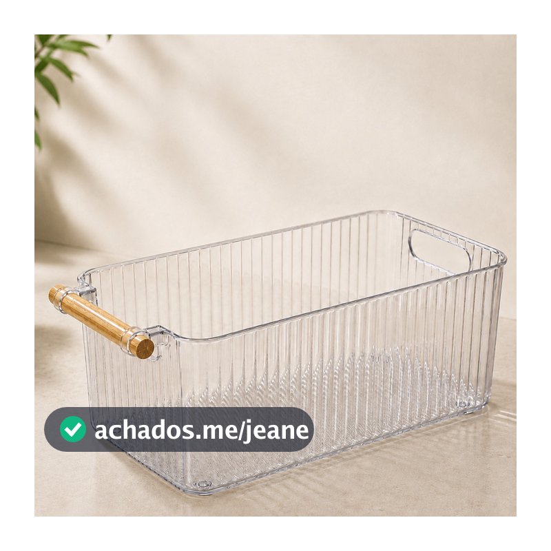 Organizador Transparente Com Alça de Bambu Multiuso Prático Para Cozinha  Despensa  Armário e Organização Fácil Acesso