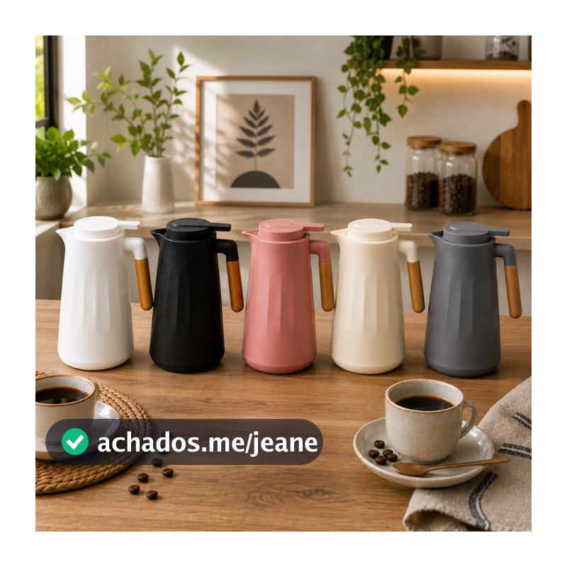 Garrafa Térmica Nórdica 1 Litro para Café Chá Leite e Bebidas Quentes com Cabo de Madeira Bico Dosador