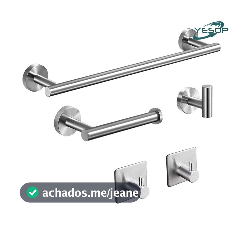 YESOP Kit Acessórios Banheiro 5 Peças Inox Escovada Toalheiro Suporte Para Papel Higiênico e Ganchos