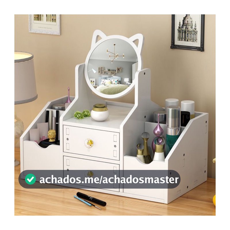 Mini Penteadeira com Espelho e Gavetas Organizadora de Cosméticos e Maquiagens