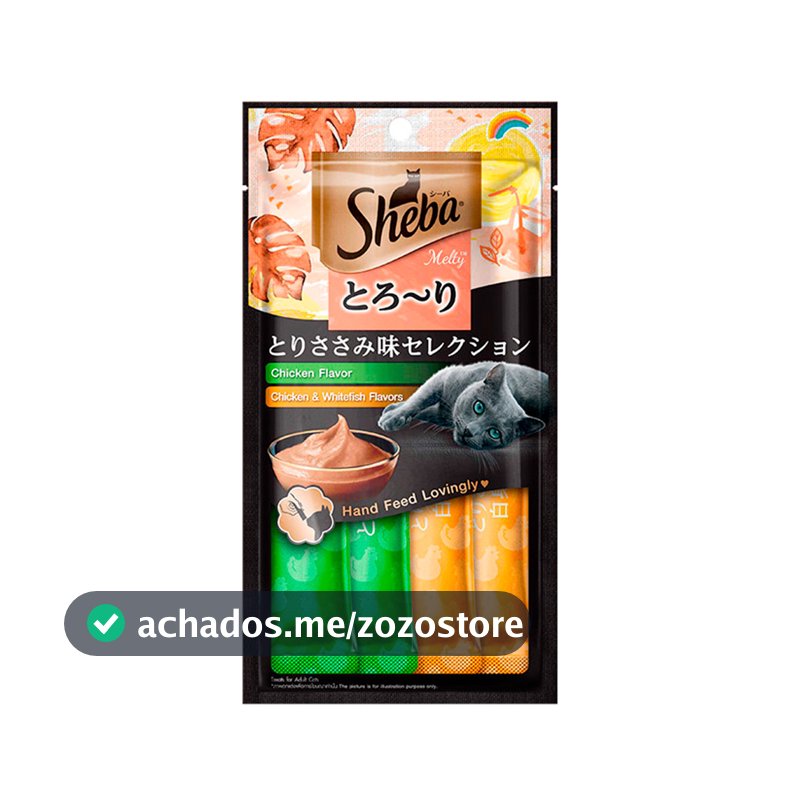 Petisco Sheba Cremoso Para Gatos Sabor Frango e Frango & Peixe Branco 4 Unidades
