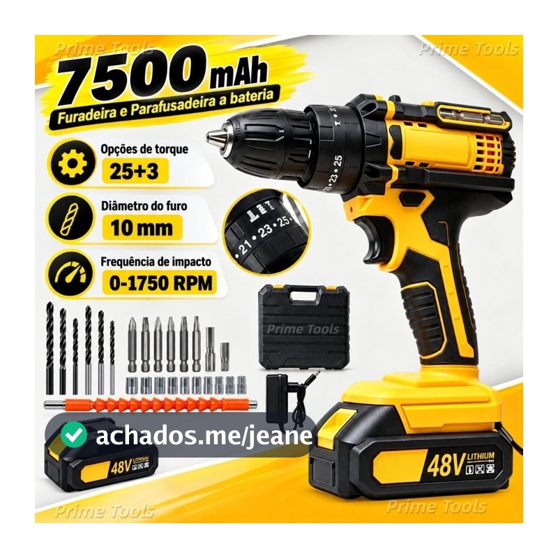Parafusadeira Furadeira de Impacto 48V Sem Fio 2 Baterias 3 Funções com Maleta e Acessórios Kit Completo