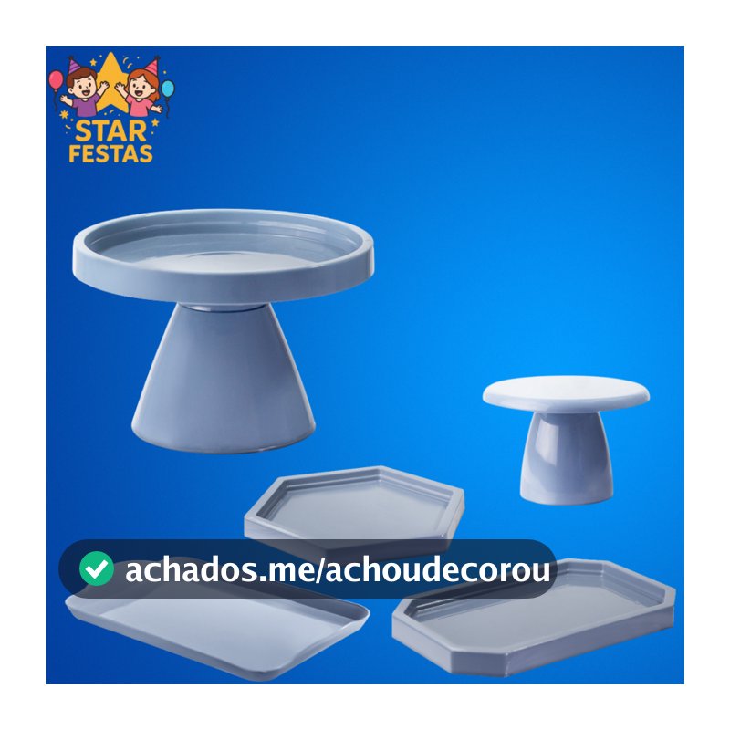Kit Mesa de Festa - 1 Boleira Minimalista , 1 Bandeja 20x13, 1 Mini Cake Slim , 1 Sextavadinha e 1 Mini Lapidada