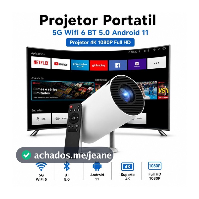 Projetor Portatil 5G Wifi 6 BT 5.0 Android 11Projetor 4K 1080P Full HD Suporte 8000 Lumens Led