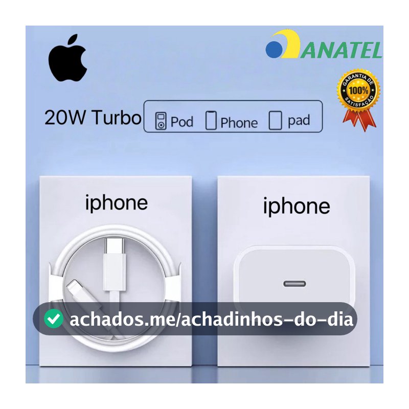 Carregador Original Para iPhone 11 12 13 14 15 16 Fonte + Cabo 20w PD Turbo Rapido Tipo C Lightning