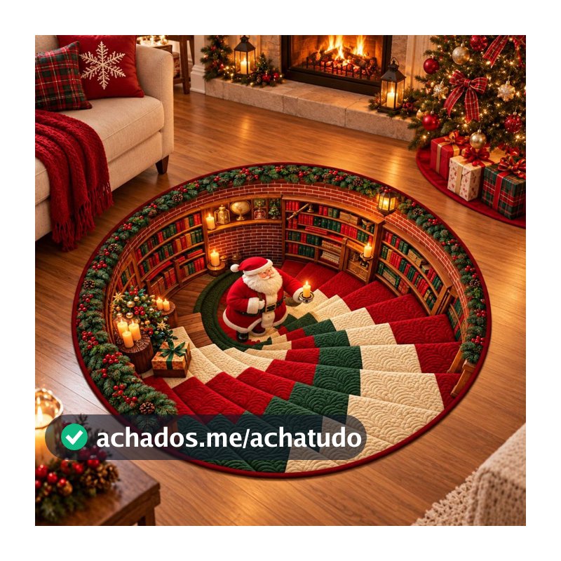 Tapete Redondo Decorativo Natal 88cm Antiderrapante para Sala e Quarto 2273
