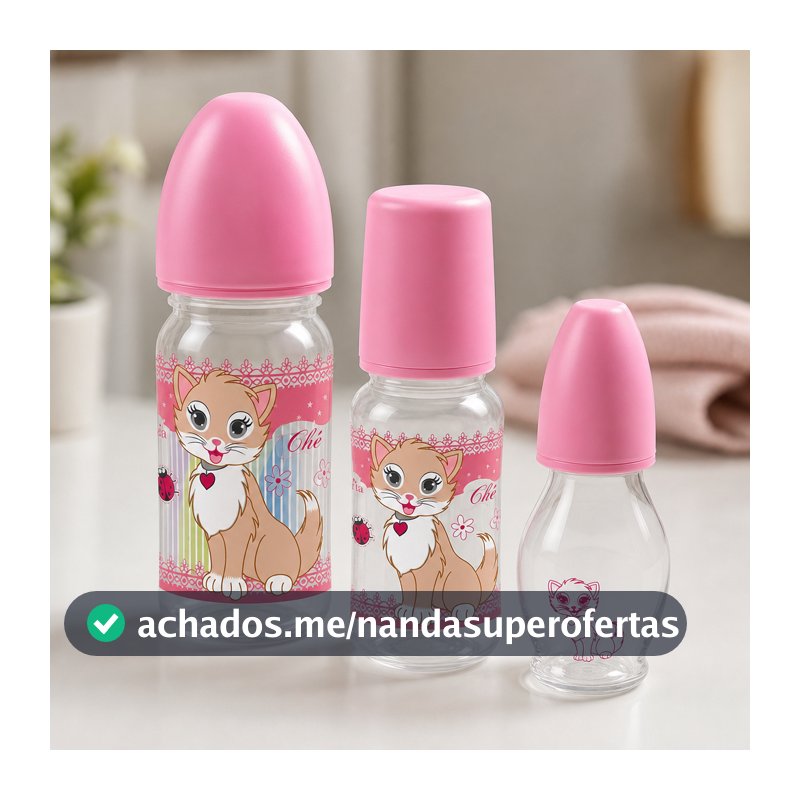 Kit 3 mamadeiras Premium 270ml 140ml 60ml bico silicone Rosa menina