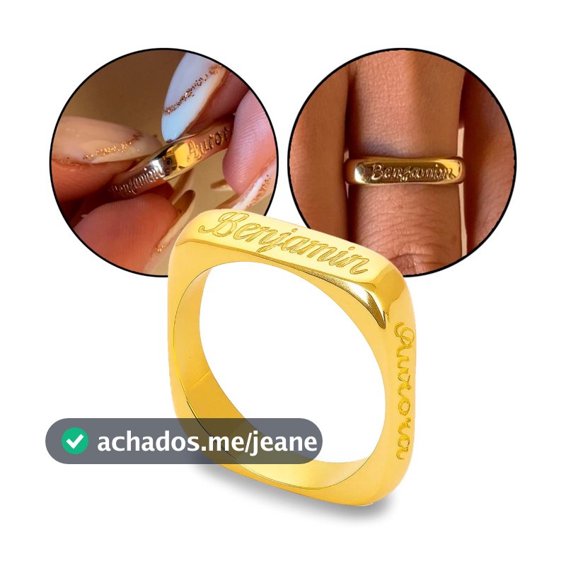 Anel Quadrado Em Moeda Antiga Com Gravação De Nomes Personalizado