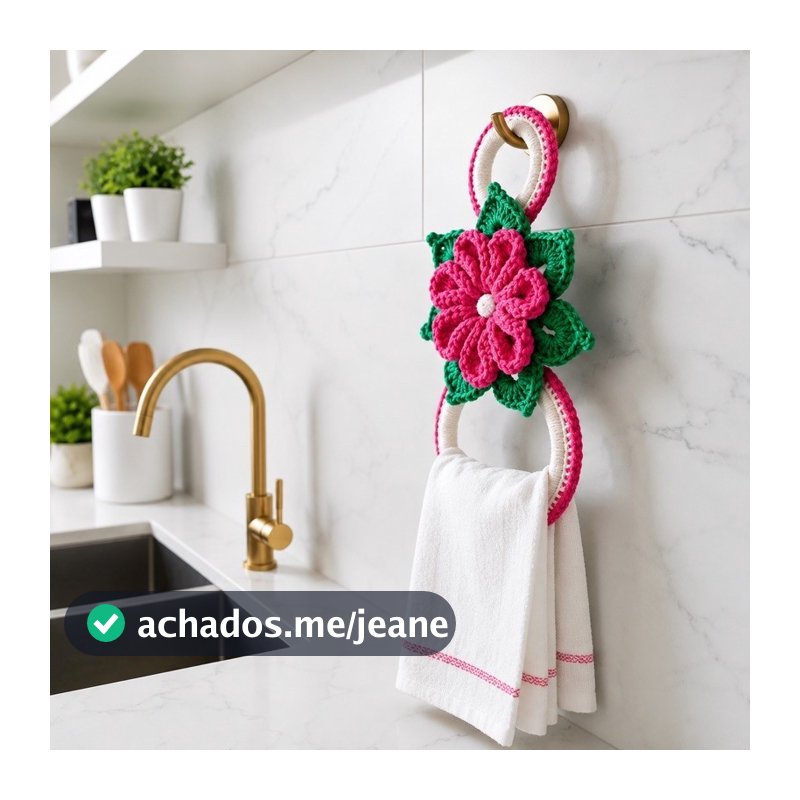 Porta Pano de Prato em Crochê Artesanal | Suporte Toalha ou Pano de Cozinha Decorativo