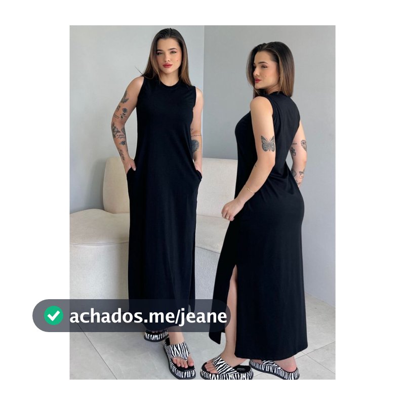 Vestido Longo com Fenda Lateral e Bolso Soltinho Moda Blogueira Casual Elegante Algodão