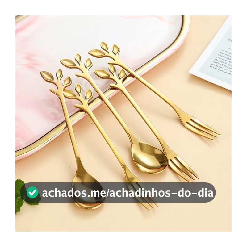 Conjunto de Garfos ou Colheres Dourados e Folha Café Fruta e Sobremesas Toque Sofisticado Talheres