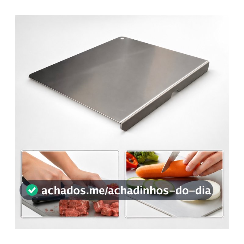 Tábua Inox 304 58x38 com Dobra para Bancada Profissional Corte Carne Churrasco Cozinha Gourmet
