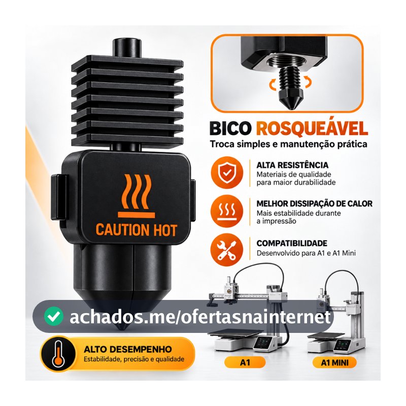 Hotend Bico para Bambu Lab A1 e A1 Mini de Aço Endurecido 0,2mm 0,4mm 0,6mm ou 0,8mm