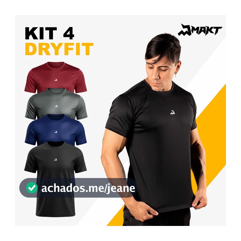Kit 4 Camiseta Dry Masculina Manga Curta Fitness Academia Corrida CrossFit Poliester Premium