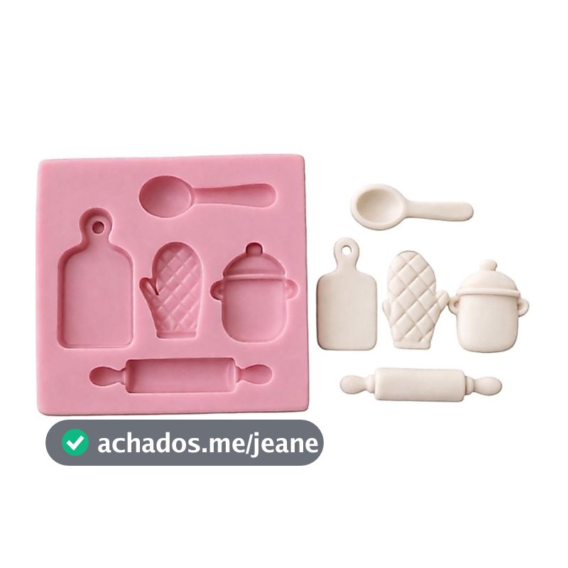Molde De Silicone Kit De Cozinha cód 54 - Colher, Tábua de Corta, Luva, Rolo, Panela