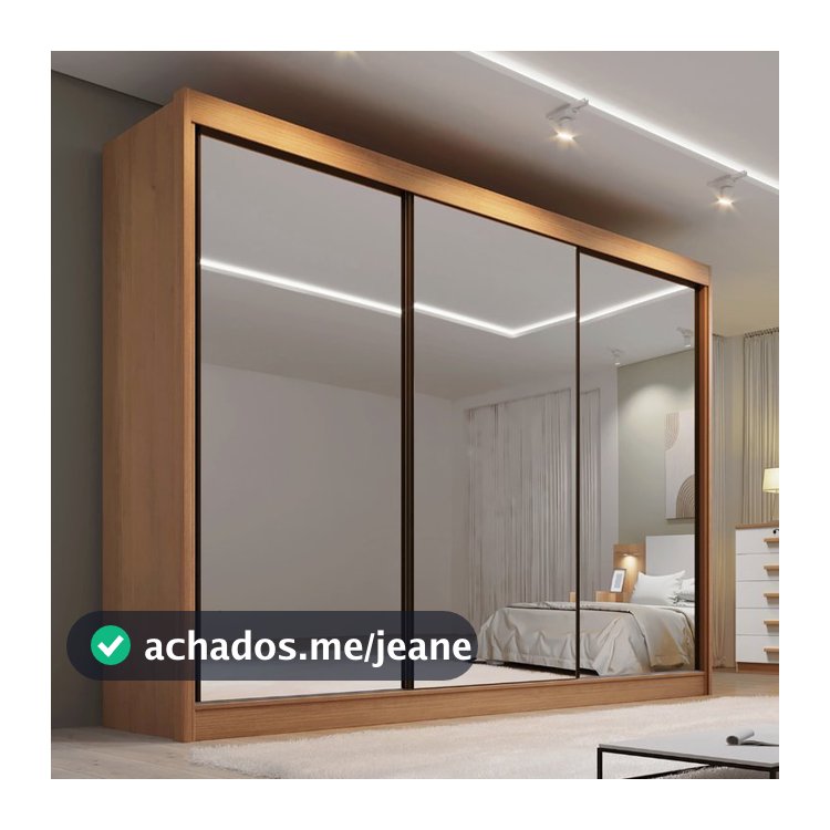 Guarda Roupa Casal MDF Espelhado 3 Portas 6 Gavetas Qatar Marrom/Cinamomo Cinamomo