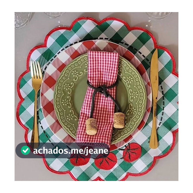 Lugar Americano Massas Xadrez Verde em Oxford Tomates bordados