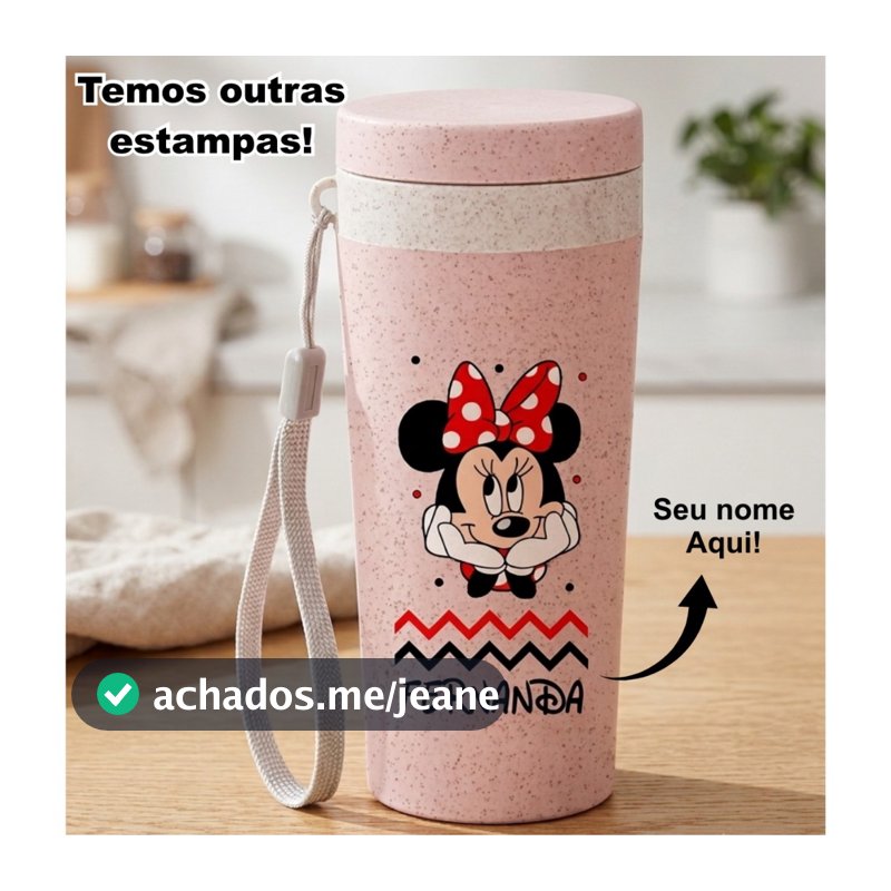 Copo Ecológico Personalizado com NOME 350 ML Fibra De Bambu Com Tampa e alça